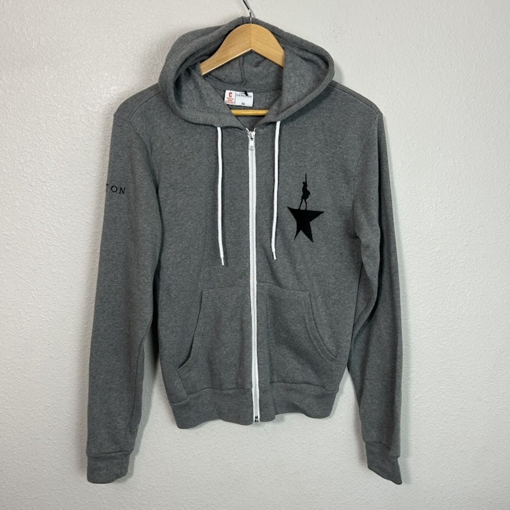 Hamilton Hoodie Mens XS Gray Full Zip Fleece Sweatshirt Broadway Musical Logo